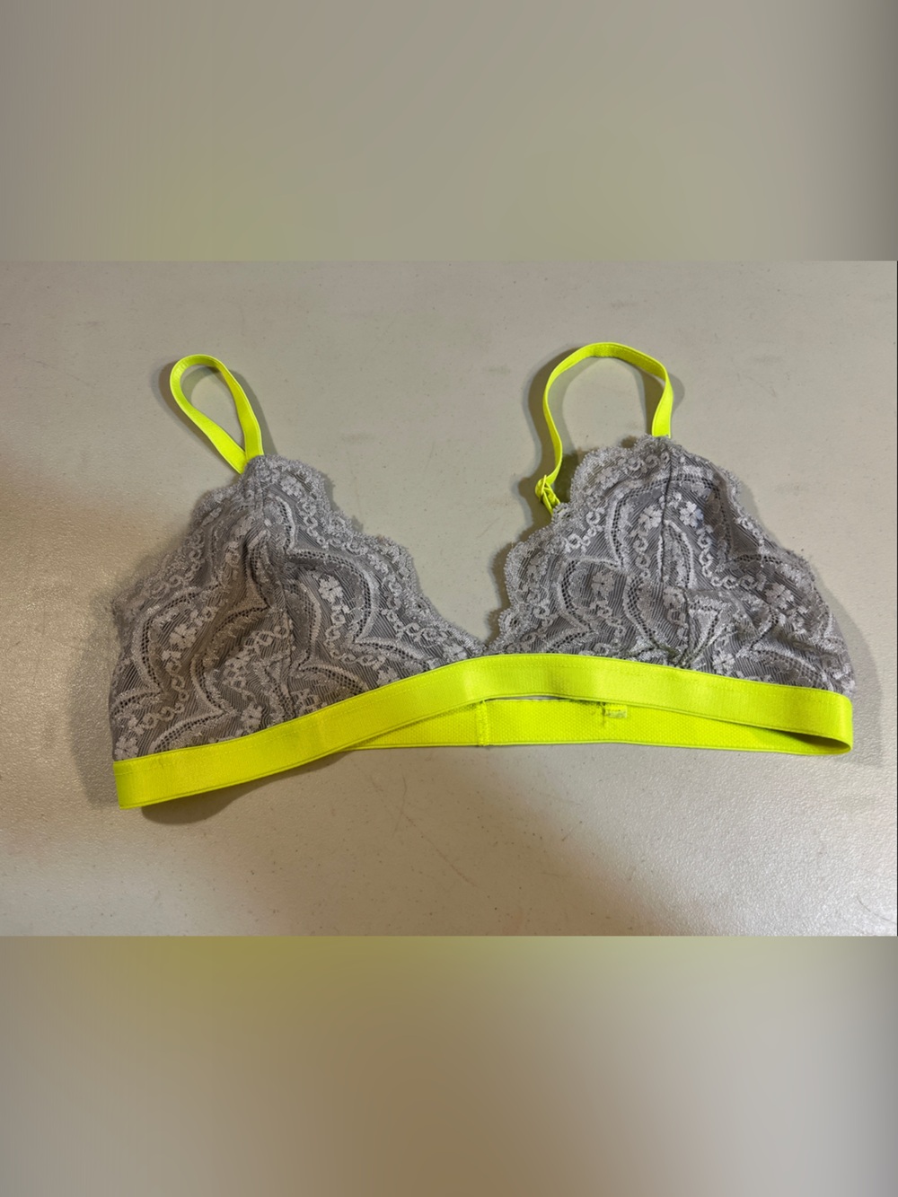 Express Gray Lace Bralette with Neon Yellow Trim